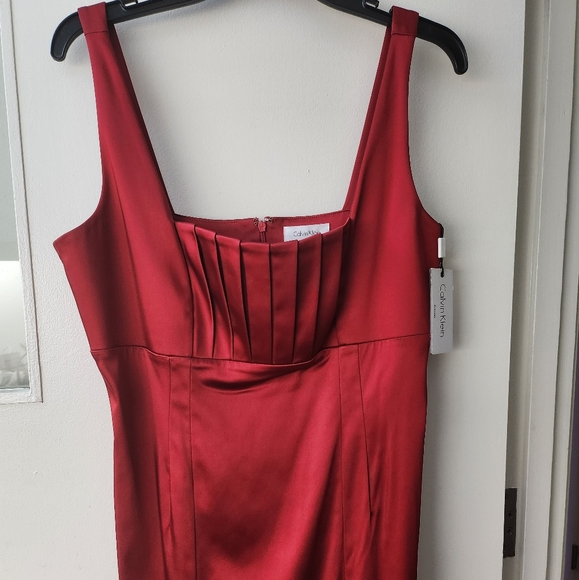 Calvin Klein Red Super Sexy Red Satin Pinup Girl Cocktail Dress - Picture 1 of 11